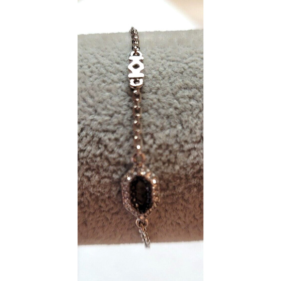 Signed Karl Lagerfeld Logo Bracelet Double K Silvertone Chain Charm Minimalist - Picture 2 of 7